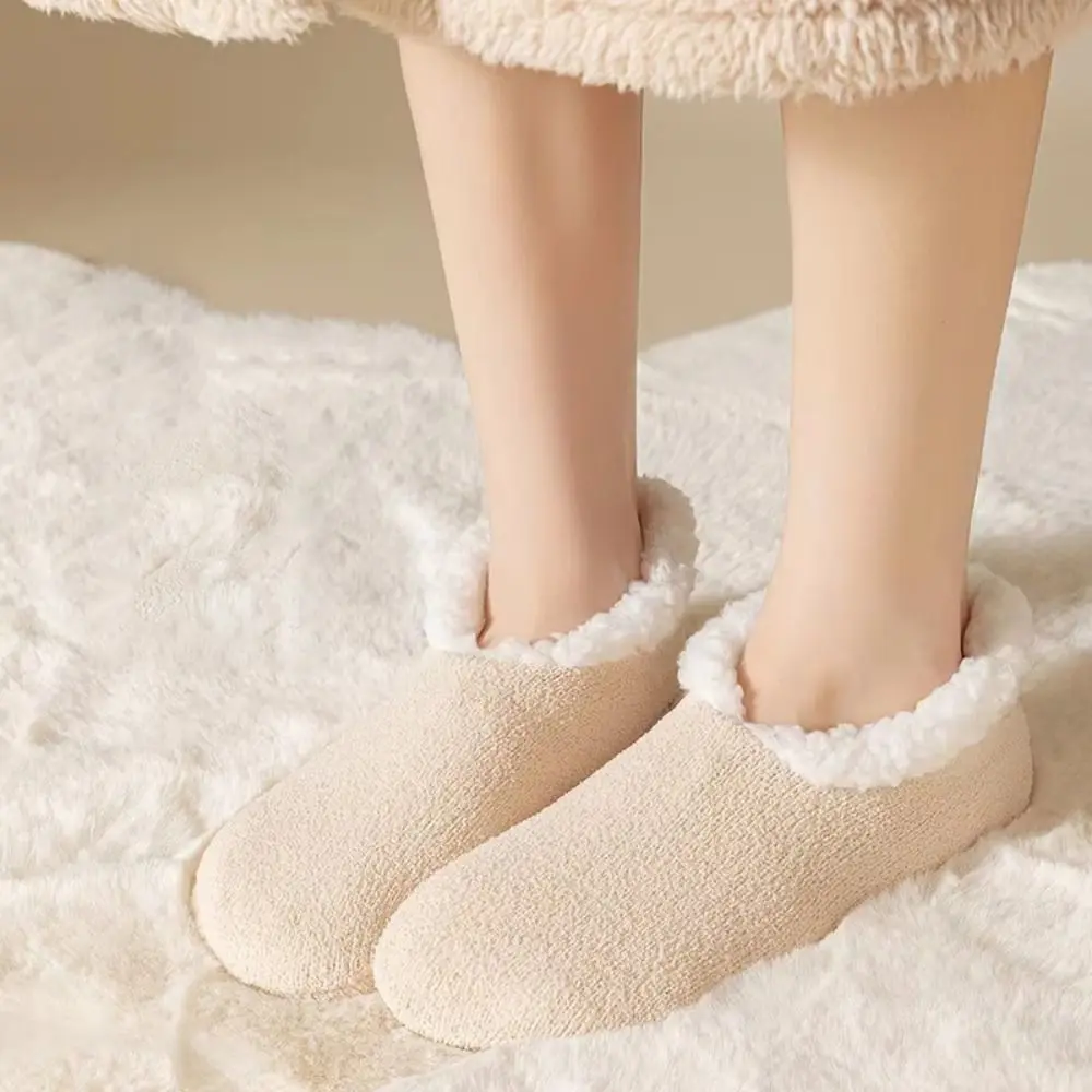 موضة سميكة جوارب من الصوف. الحمل بلون عدم الانزلاق أسفل جوارب صوف الضأن الدافئة لينة النوم النعال الجوارب الاستخدام المنزلي #2