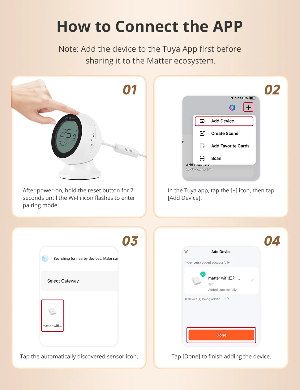 Zemismart Matter WiFi IR-Thermostat mit LCD-Bildschirm T&H-Sensor Intelligente Infrarot-Fernbedienung für Klimaanlagen Unterstützt Tuya Share to Homekit – Detail 11