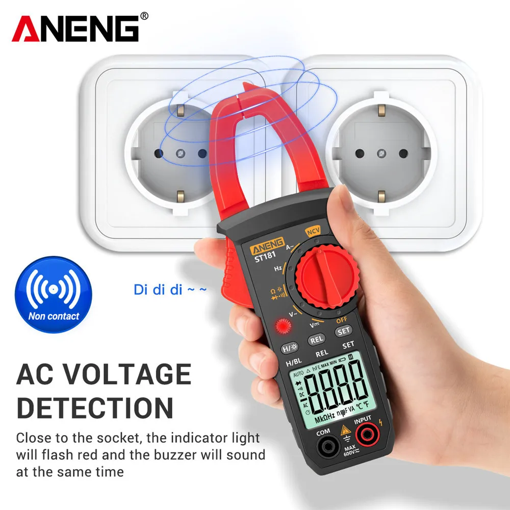 ANENG-Medidor de pinza Digital ST181, multímetro de corriente CC/CA, amperímetro de 4000 recuentos, probador de voltaje de coche, Amp Hz, capacitancia, NCV, Ohm, prueba