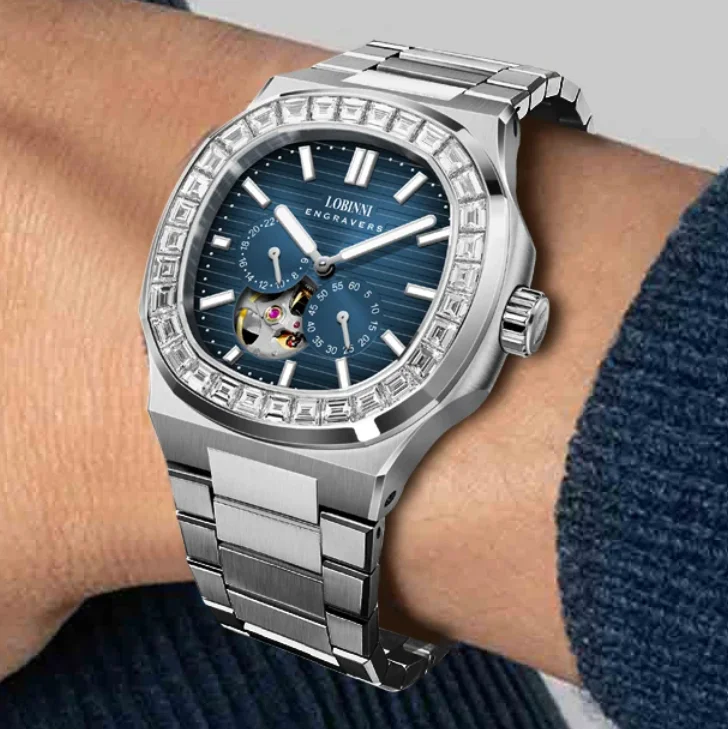 

LOBINNI мужские автоматические часы 43 мм квадратные механические наручные часы с сапфировым стеклом светящиеся мультициферблаты 24 часа Samll второй циферблат скелетон