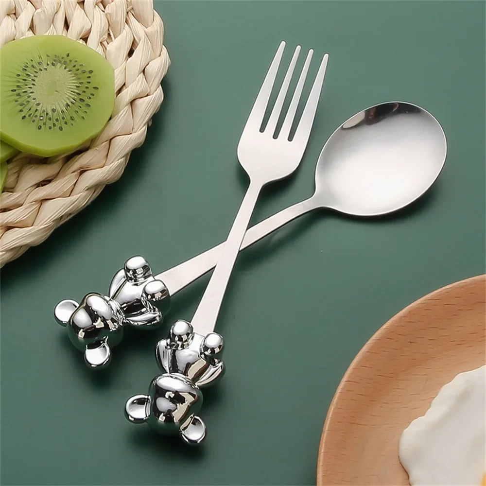 Creative Cartoon Bear Coffee Dessert Spoon Fork Stainless Steel Coffee Stirring Tea Dessert Scoop Bear Students kid Dinner Spoon