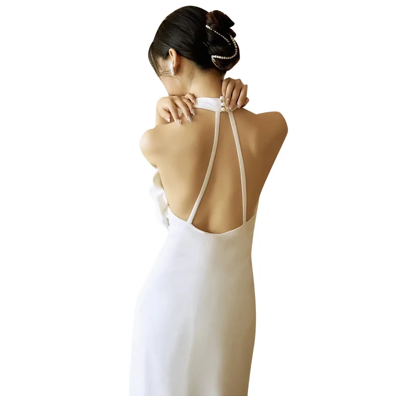 Sexy Backless Satin Wedding DressElegant White Vestido De Novia With Small Train Custom Made Vestido Casamento Customized