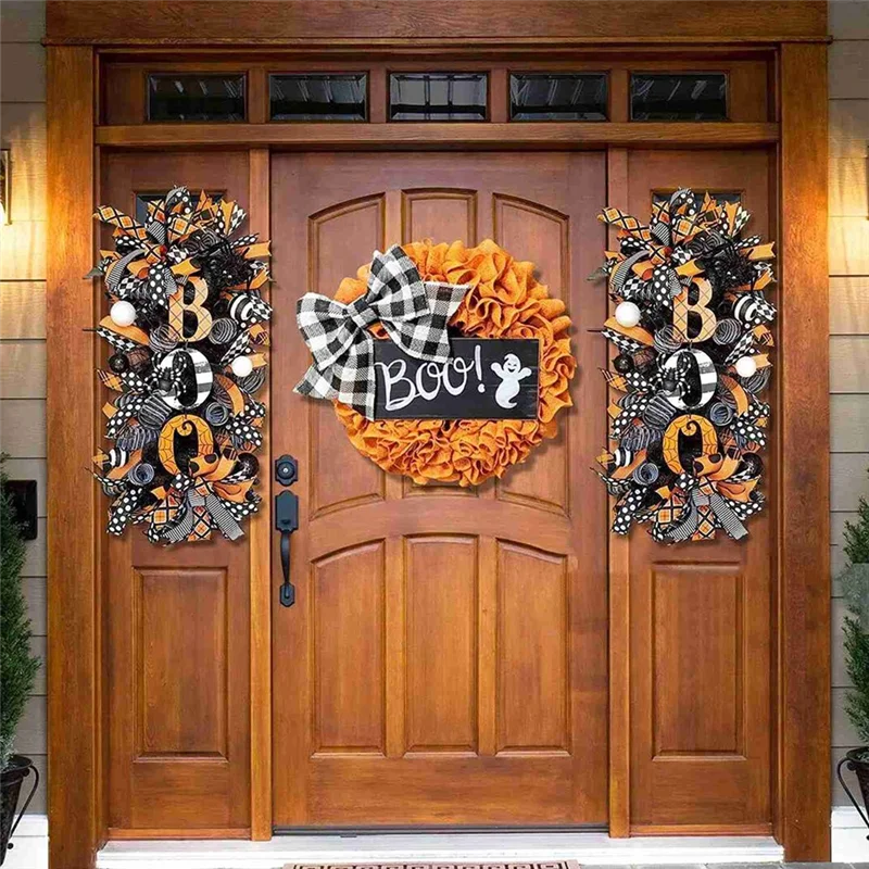 A59E-1 قطعة إكليل غنيمة الهالوين إكليل الخريف عنكبوت الهالوين وشبكة وأشرطة إكليل غنيمة