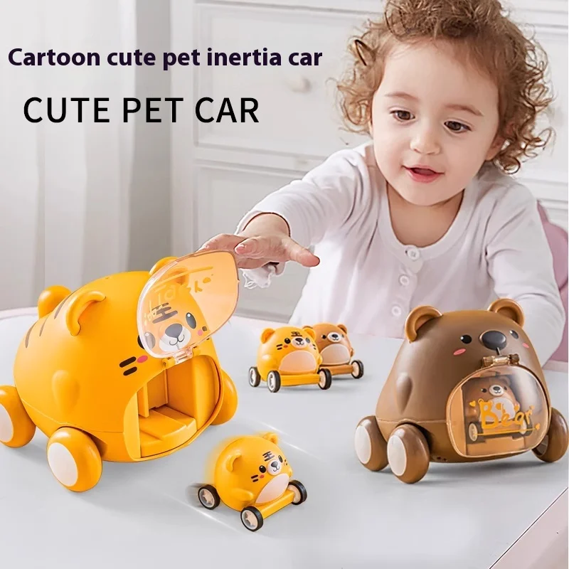 Tiger Mother Presses Toy Car Catapult Car Children Boy Car Girl 3 Baby Inertia Animal 2-4 Years Old Educational Novelty Toy.