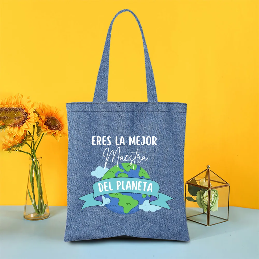 „There Is No Teacher Like You Thank You for Teaching Me“-Druck-Umhängetasche für Damen, Denim-Einkaufstaschen, weibliche Tragetasche, Geschenk für