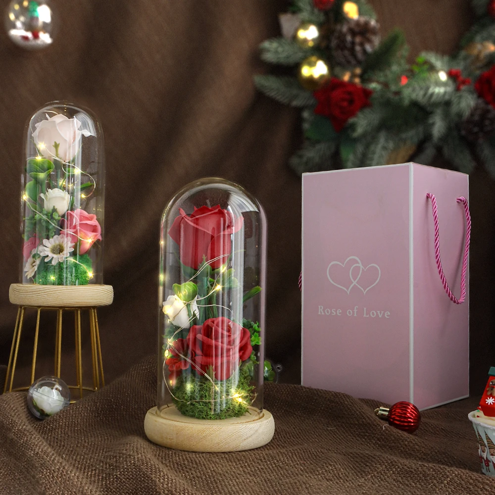 

Рождественские розы, консервированные цветы, подарки для женщин или девочек, подарки на день матери, подарок на день рождения, мама, жена, бабушка, букет розы в стеклянном куполе