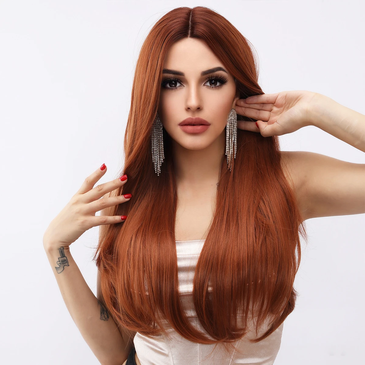 

Smilco Orange Synthetic Lace Front Long Straight Wigs For Women Invisible Lace Front Preplucked Wig Daily Heat Resistant Hair