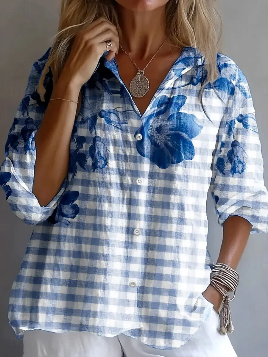 

Women's Shirts Graphic Plaid Striped Stylish Spring Autumn Casual Long Sleeved Shirt Collar Tops Daily Buttons Women's Clothing