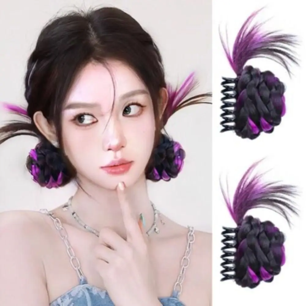 

2 PCS Sweet Cool Synthetic Little Hair Bun Messy Hairtail Extension Grasping Clip Low Claw Wrap Around Meatball Wig Girl