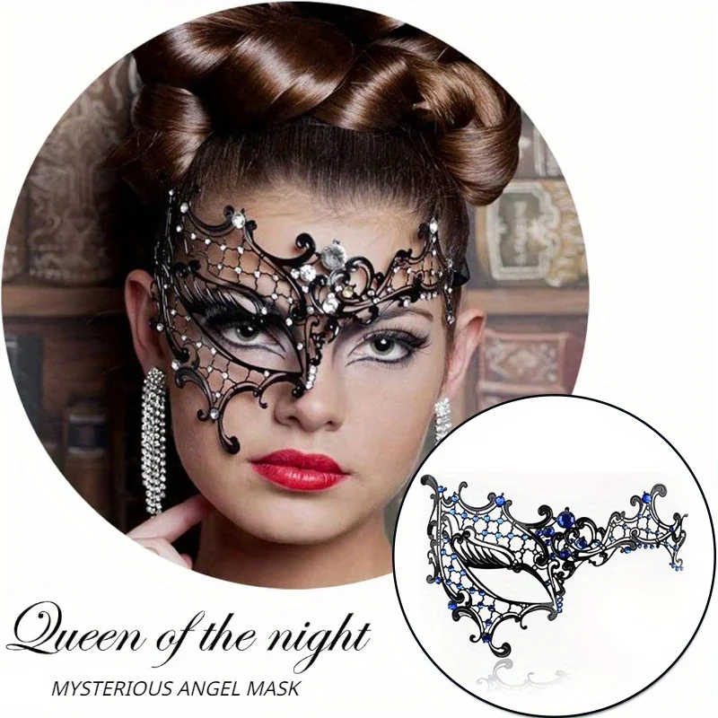 Metal rhinestone one-eyed lady masquerade party mask upscale glamorous glittery carnival laser cut metal rhinestone mask party b