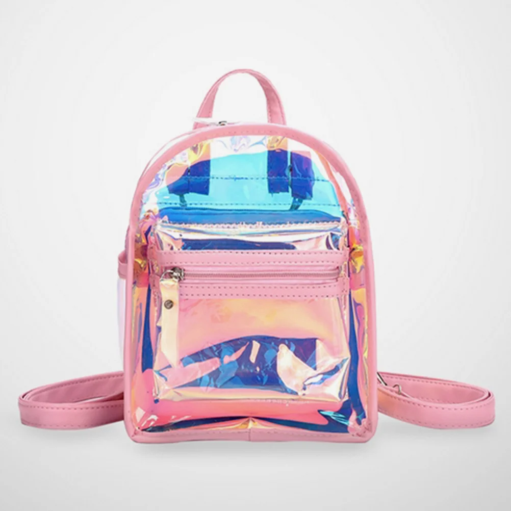 

Clear Iridescent Small Backpack for Girls Mini Makeup Transparent Plastic Backpack for Stadium Concert