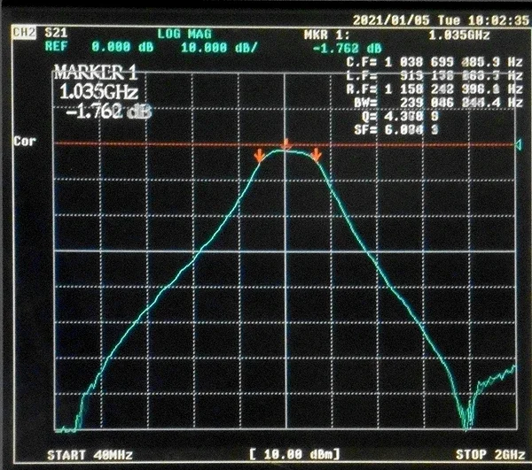 950-1100MHz LC Discrete Component Bandpass Filter, Small Size, SMA Interface.