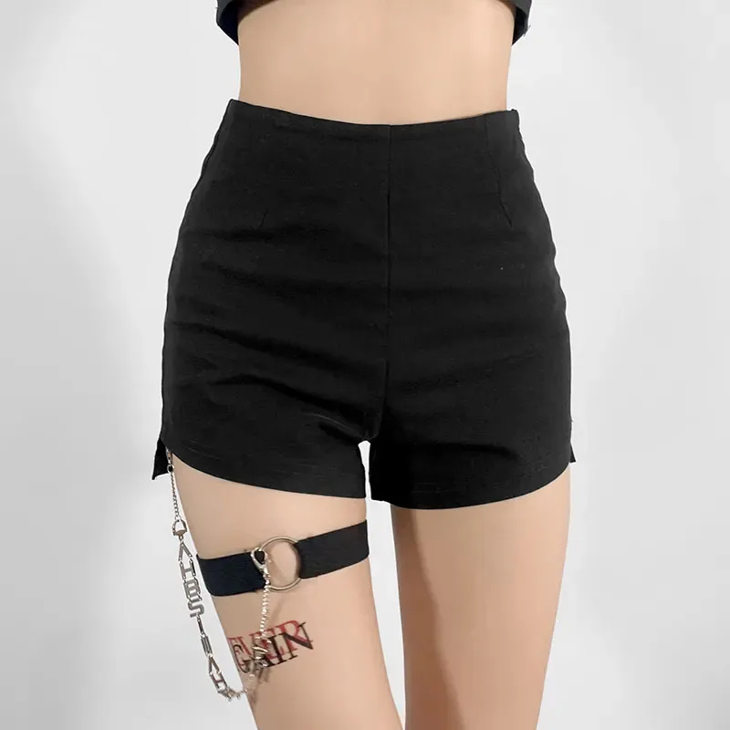 

Sexy High Waist Women Skinny Shorts Summer Gothic Chain Black Short Pants Ladies Harajuku Y2K Streetwear Bandage Shorts New