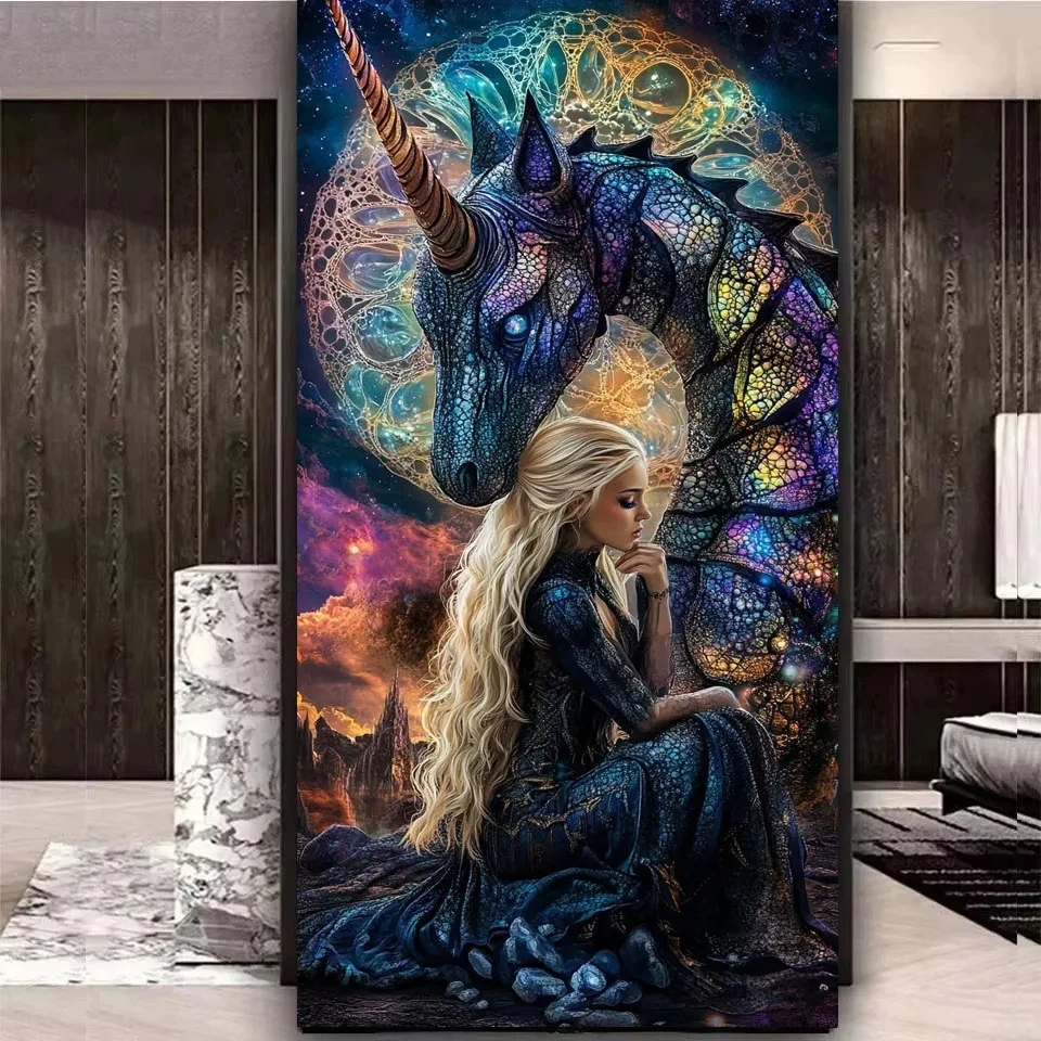 

Beautiful Woman And Unicorn DIY 5D Diamond Painting New Full Mosaic Diamond Art Embroidery Big Size For Home Decor Gift