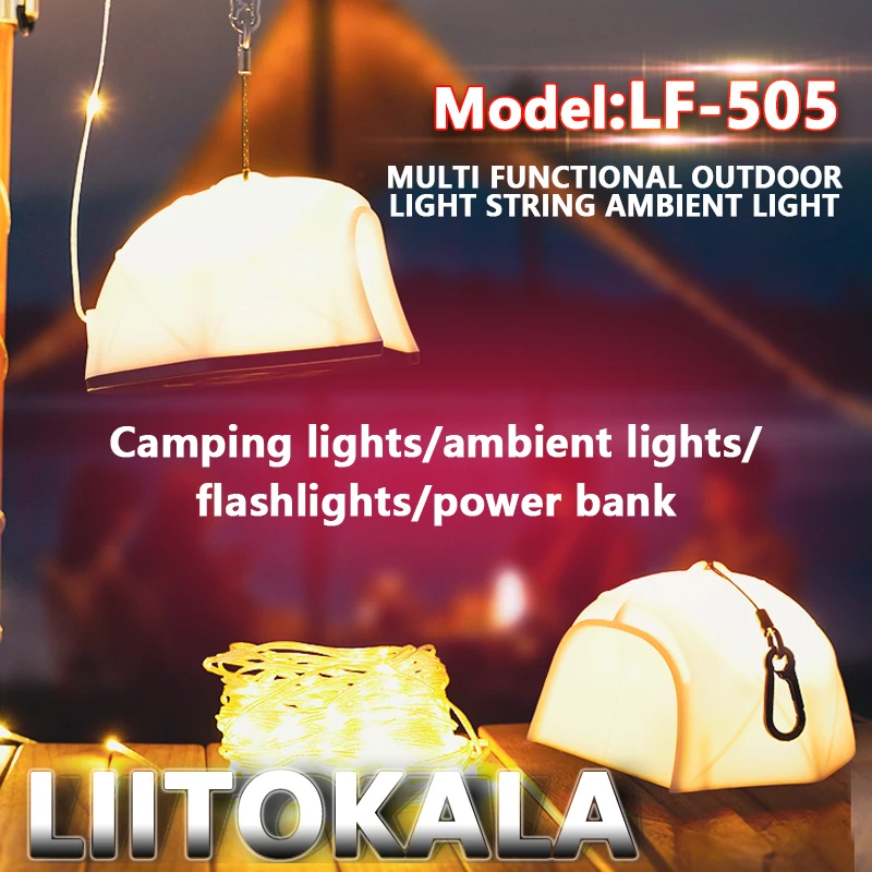 LiitoKala 15m String Lights for Tent Camping Atmosphere Lighting with 18650+4000mAh Battery Included Outdoor Decorative Lanterns