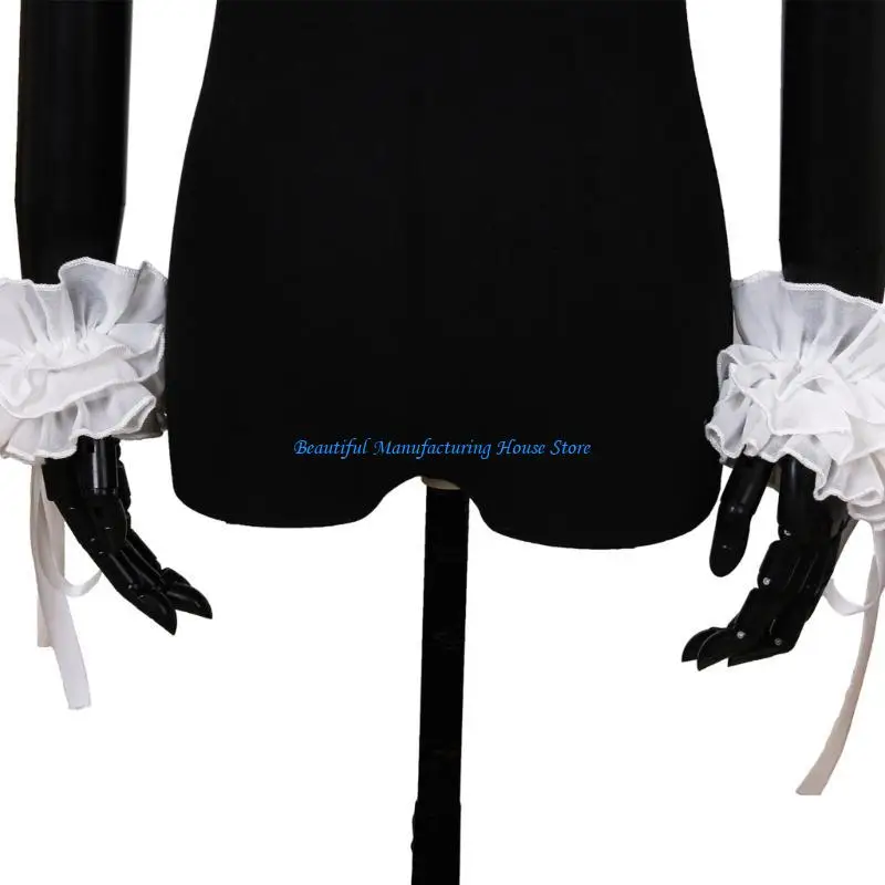 E56A Elizabethan Ruffle False Collar Victorian Neck Ruff and Wrist Cuffs Set for Halloween Cosplay Costume Accessories