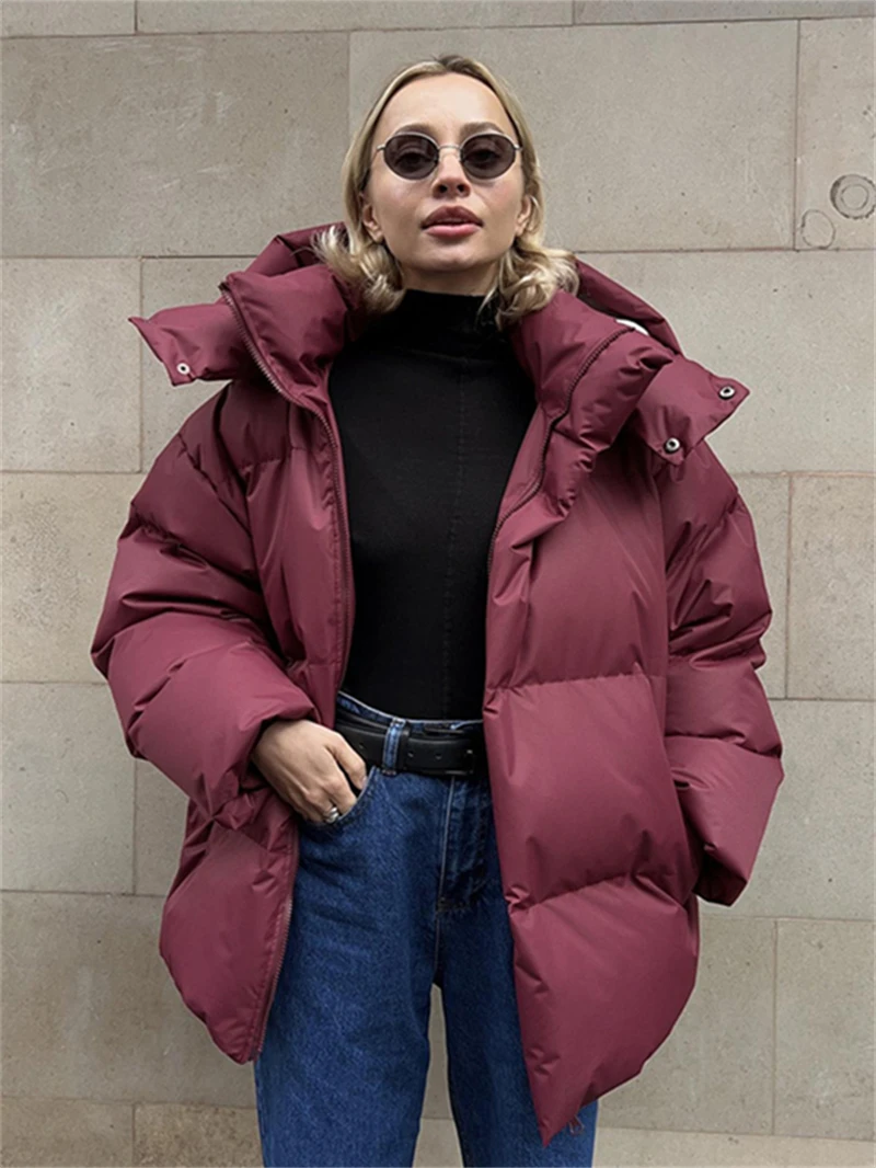 الشارع الشهير موضة هوديس معطف القطن ملابس الشتاء النساء 2026 الصلبة زمم سترة سترات الإناث ملابس خارجية فضفاضة دافئة غير رسمية