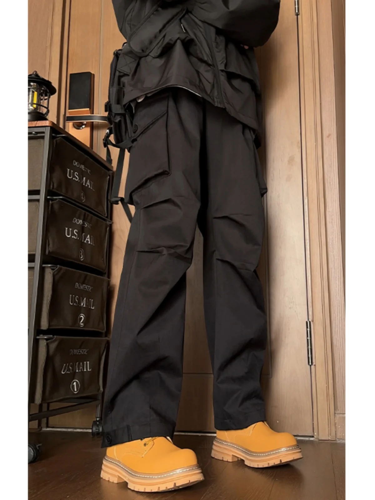 

Мужские рабочие брюки-карго, весенне-осенние свободные прямые брюки, ветрозащитные, водонепроницаемые, повседневные брюки, модные молодежные стильные брюки