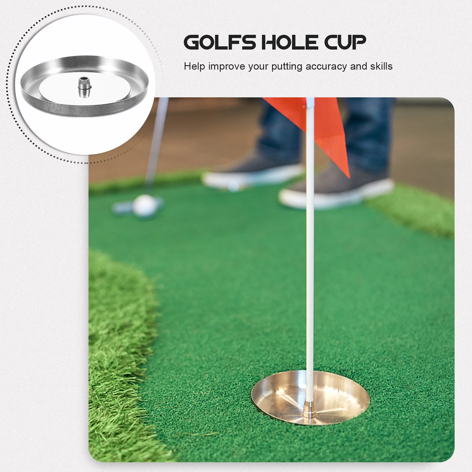 

1Set Putting Hole Cup Golf Hole Cup Thickened Stainless Steel Practice Golf Flag Training Aid Backyard Indoor Supplies