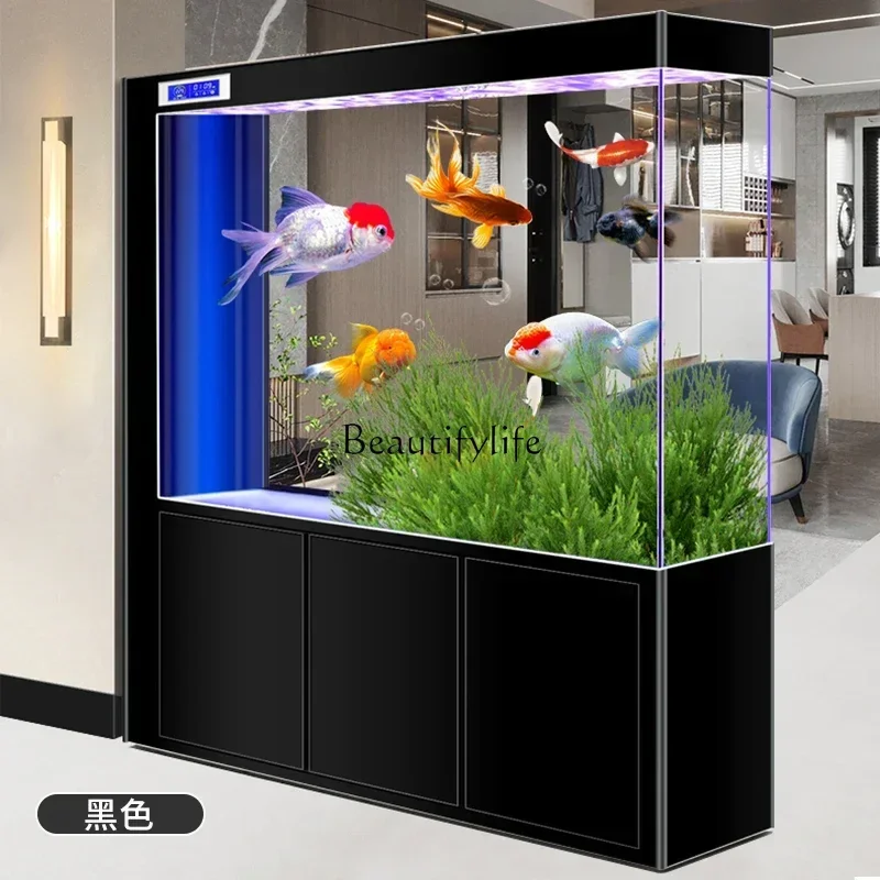

New ultra-white glass bottom filter fish tank, medium and large entrance screen integrated aquarium in the living room