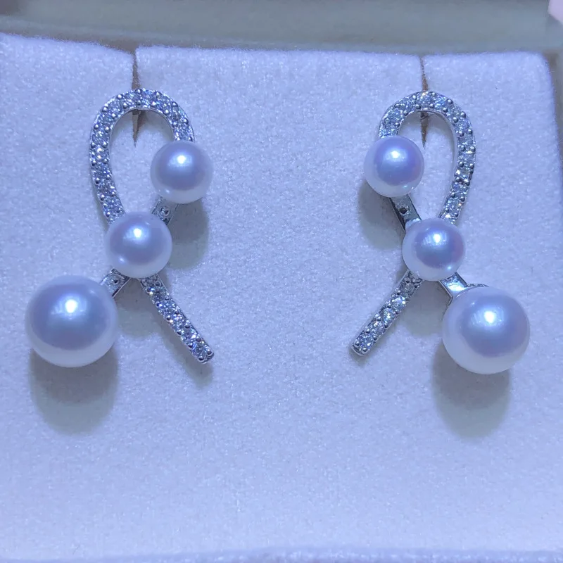 Wholesale S925 Sterling Silver Earrings Mount Findings Settings Base Mounting Parts Accessory for 4-8mm Pearls 5 pairs/lot