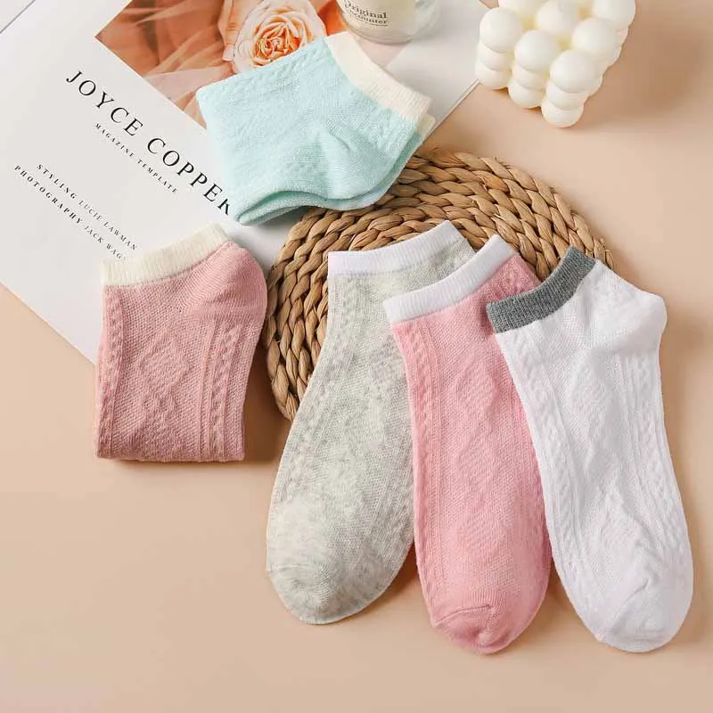 5 Paar Frauen Socken Frühling Sommer atmungsaktive Baumwolle Boots socken Dünn schnitt Frauen Söckchen Mädchen weibliche unsichtbare Socken