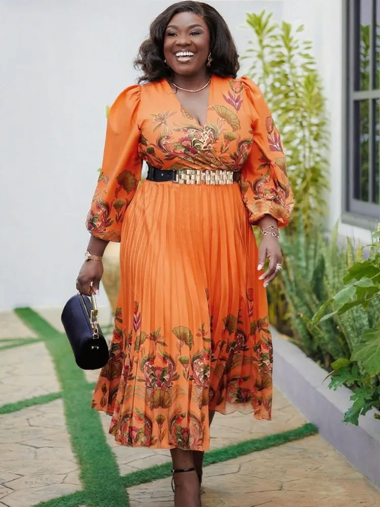 

XL-5XL Plus Size Elegant Maxi Dress 2025 Autumn Women Bohemian Dress Casual Long Sleeve Robe Big Size Long Dress Oversize