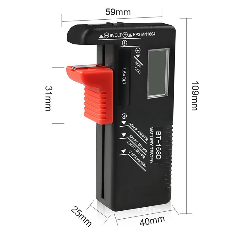 1PC BT168 Portable Universal Digital Display Battery Tester Volt Checker For AA AAA 9V Button Multiple Size Battery Tester