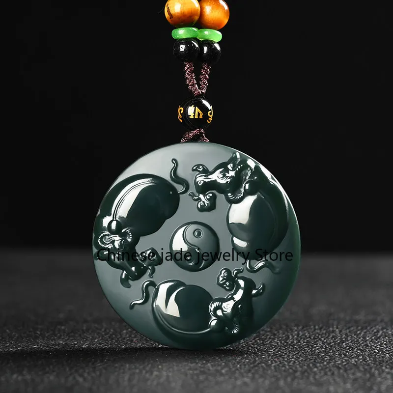 Genuine Hetian jade, turn the world around, jade pendant, Xinjiang Taqing beef jade pendant, men's and women's jade, jade pendan