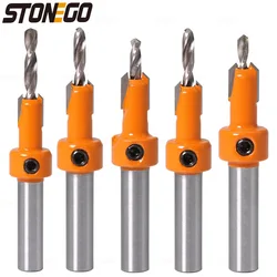 STONEGO 1PC/5PCS Woodworking Countersink Drill Bit for Wood and Aluminum - Creates Countersink Holes and Drills for Screws