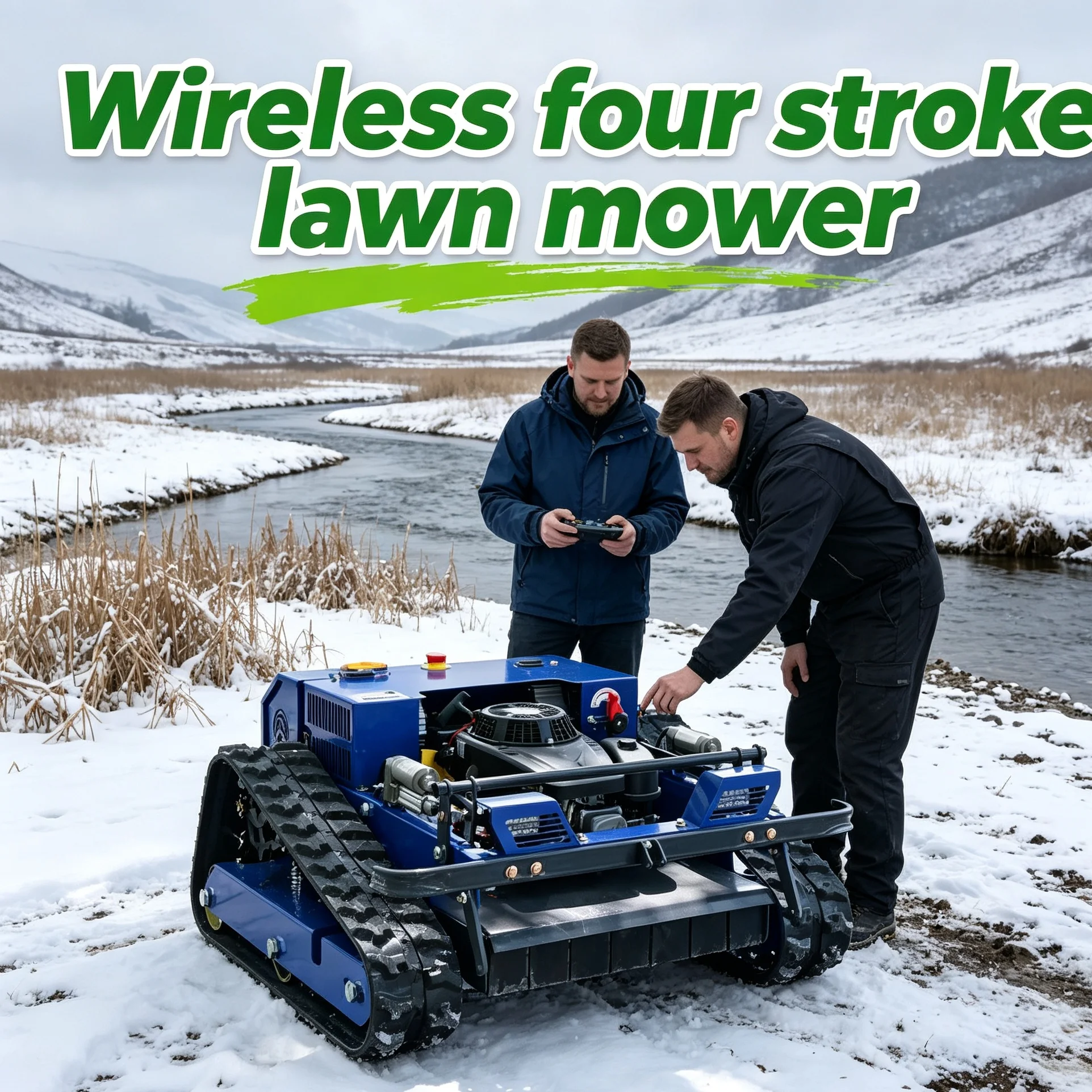 Customized All-terrain Crawler Rotary Mower adopts lithium battery power matched with storage rack for garden daily trimming