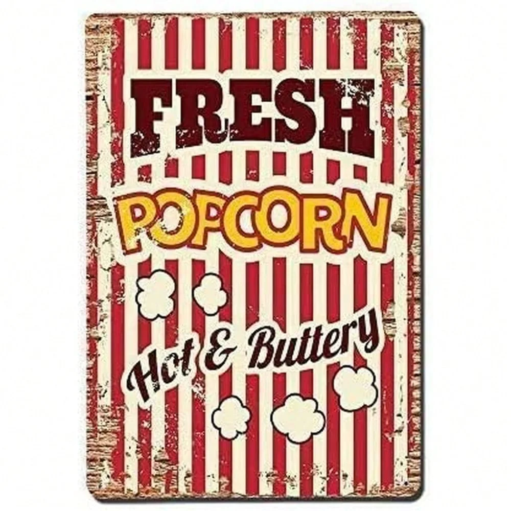

Vintage Metal Tin Wall Sign, Popcorn Decor, Home Theater Kitchen Decor, Memphis Style, Art Deco, Valentine Ramadan Decoration