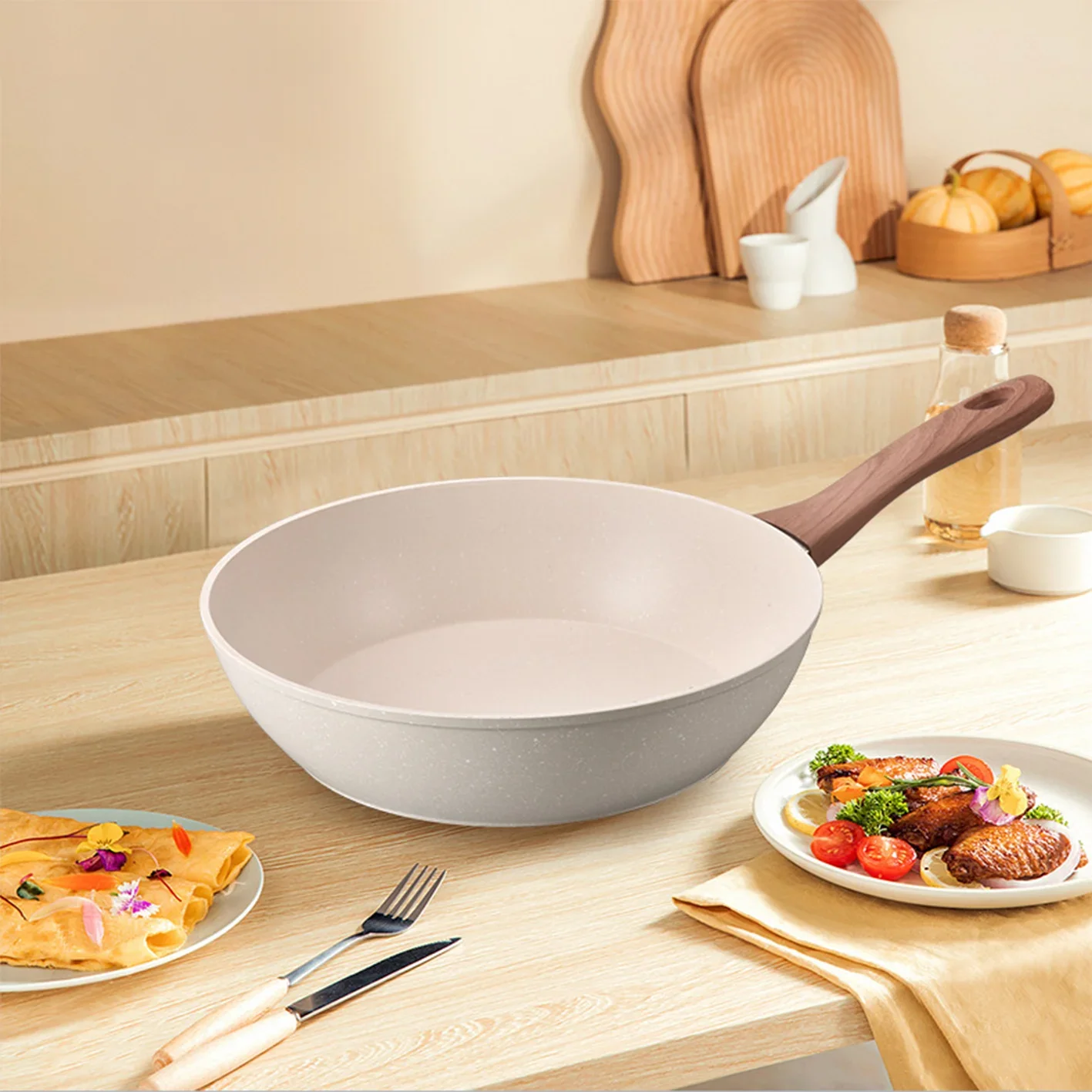 

Maifanshi multifunctional non stick frying pan, flat bottomed pan，Kitchen Utensils, Steak Egg, Pancake Pot, Medical Stone, 26cm