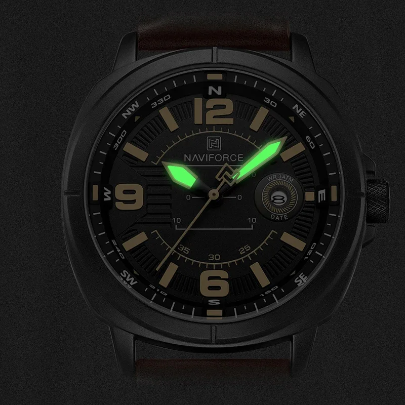NAVIFORCE NF8078 جودة عالية PU الفرقة التقويم ساعة اليد العلامة التجارية الرجال ساعة كوارتز عرض التاريخ التلقائي ساعات مقاومة للماء #5