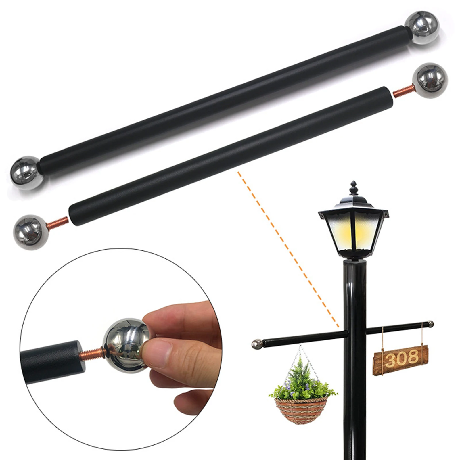 41CM Outdoor Lamp Post  Arm Ladder Stand Metal Flagpole  Pole Garden Lamp Post  Stretcher Bracket Ladder Stand