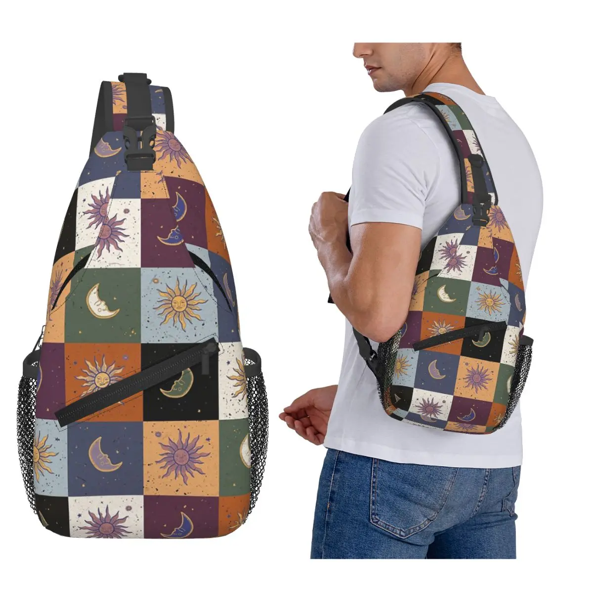 

Модная нагрудная сумка в стиле бохо с изображением Солнца и Луны, астрологии, мужской рюкзак через плечо на слинге, нагрудная сумка, дорожный походный рюкзак, сумка на плечо