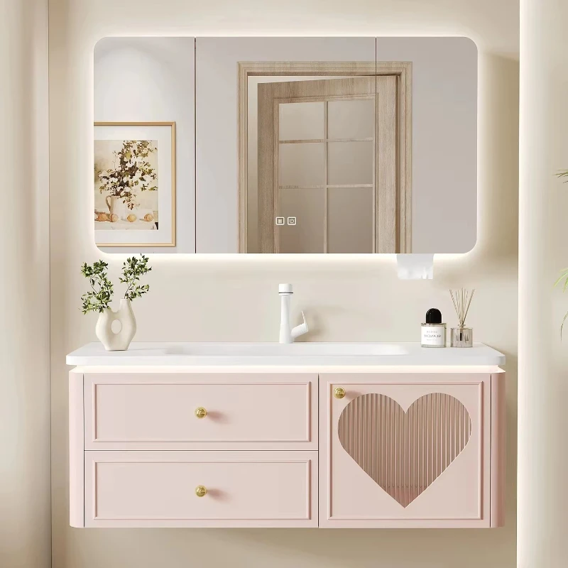 

New pink bathroom cabinet vanity combination ceramic basin