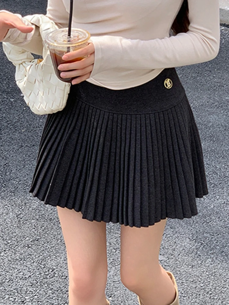Korean Style Pure Desire Vibe High Waist Pleated A Line Women Mini Skirt 2026 Autumn New Solid Color Versatile Accordion Skirts