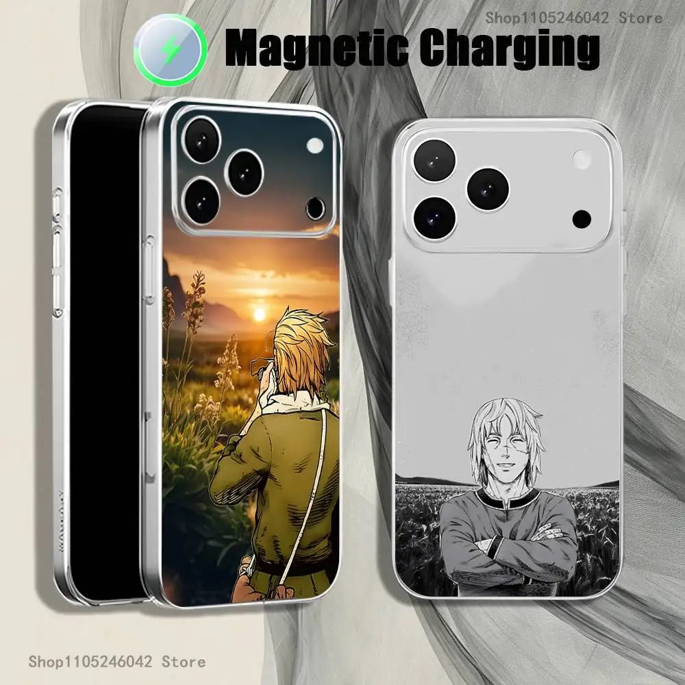 

V-Vinland S-Sagas Manga Transparent White Phone Case For iPhone 17,16,15,14,13,12,11Pro,Max,Plus,Mini Magnetic Wireless Charging
