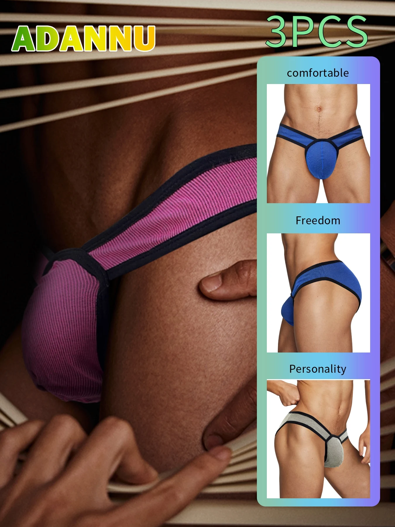 

3pcs U-Convex Independent Pouch Men's Underwear - Low-Rip Sports Fitness Lift-Up Butt Cotton Comfortable Breathable Briefs