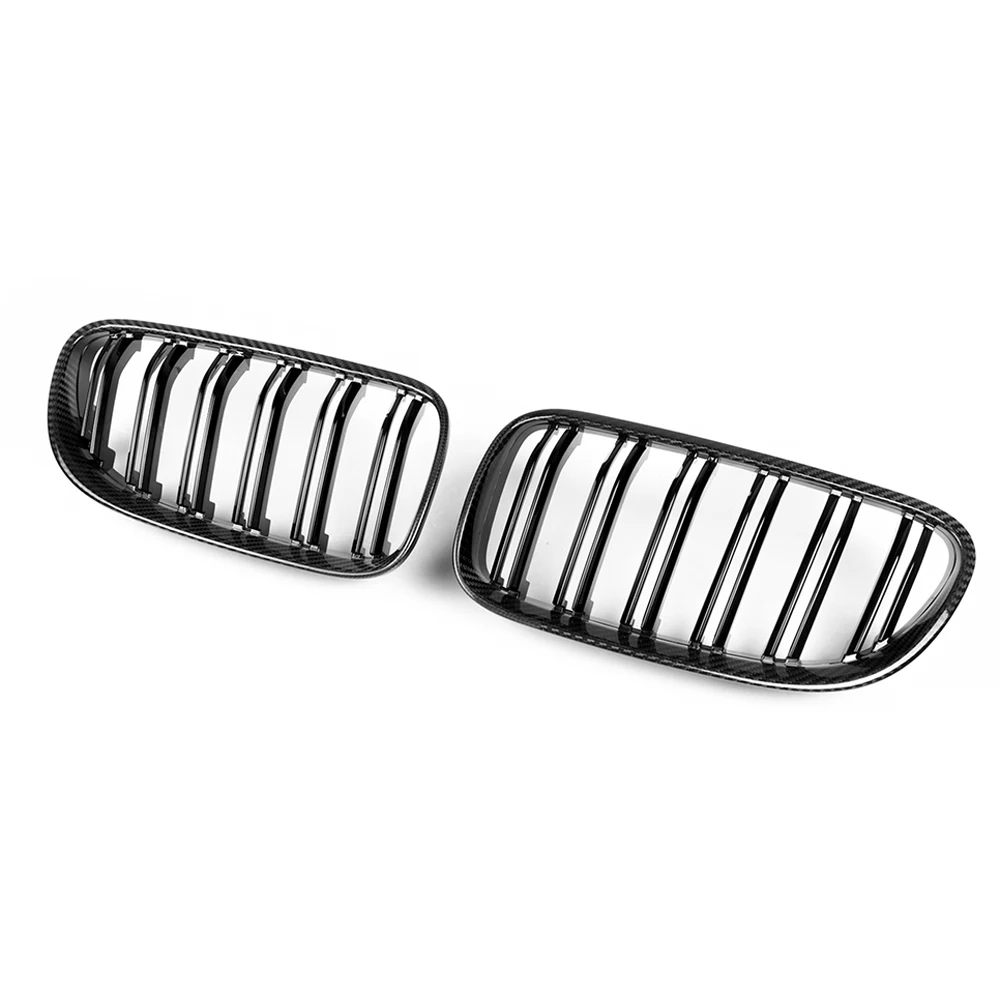 شوايات سباق من ألياف الكربون الجافة الحقيقية لسيارات BMW 3 Series E92 E93 LCI 2010-2013 المصد الأمامي غطاء الكلى مصبغة شريحة مزدوجة #4