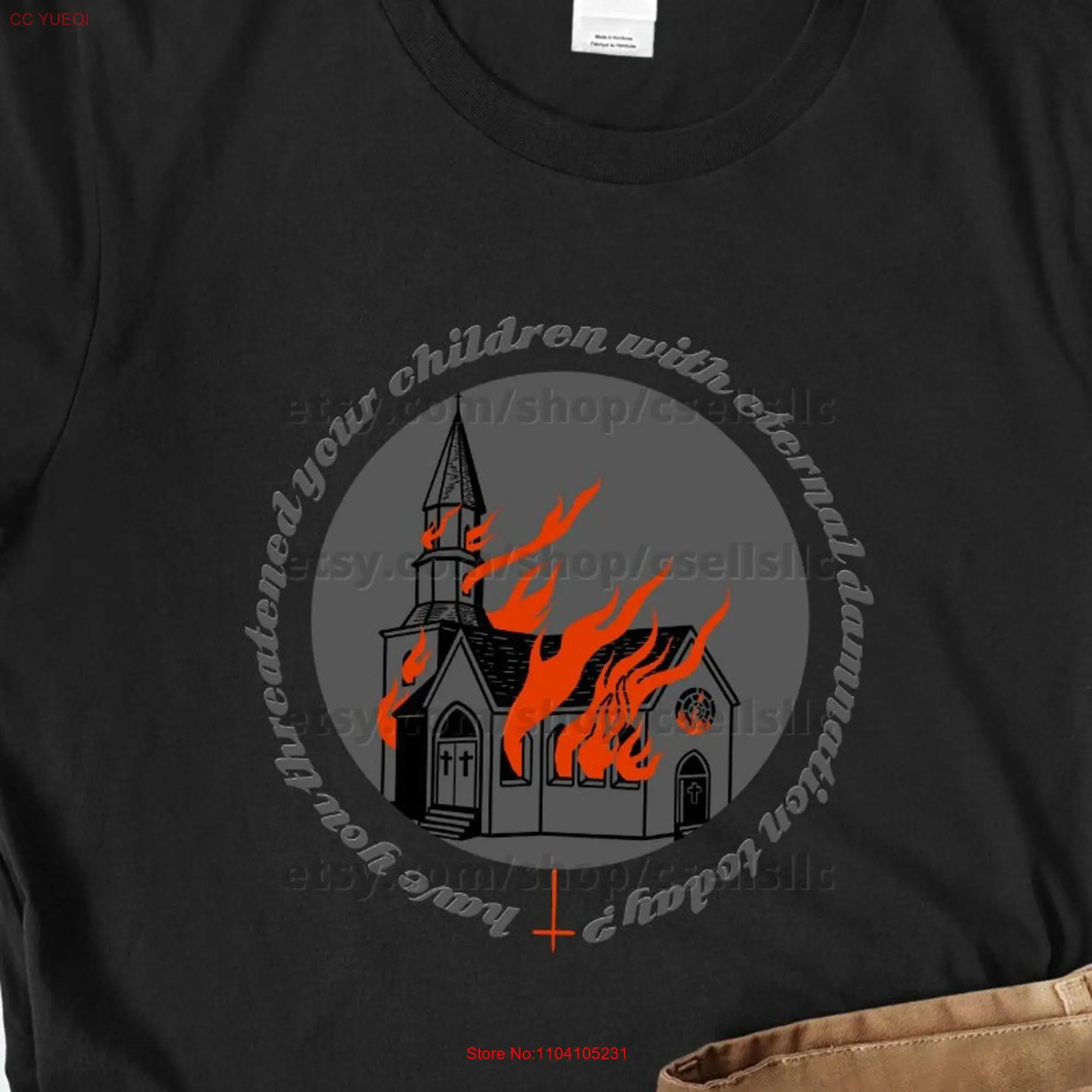 Funny AtheisT T Shirt Atheism Satanic Present for Satanist Anti Religion Burning Church Offensive Jesus Tank