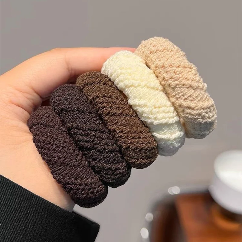 5Pcs/Set Wysokie elastyczne gumki do włosów dla kobiet Pluszowe opaski do włosów Dziewczyny Gruba gumka do włosów Lady Scrunchies Opaska na głowę Nakrycie głowy — zdjęcie 6