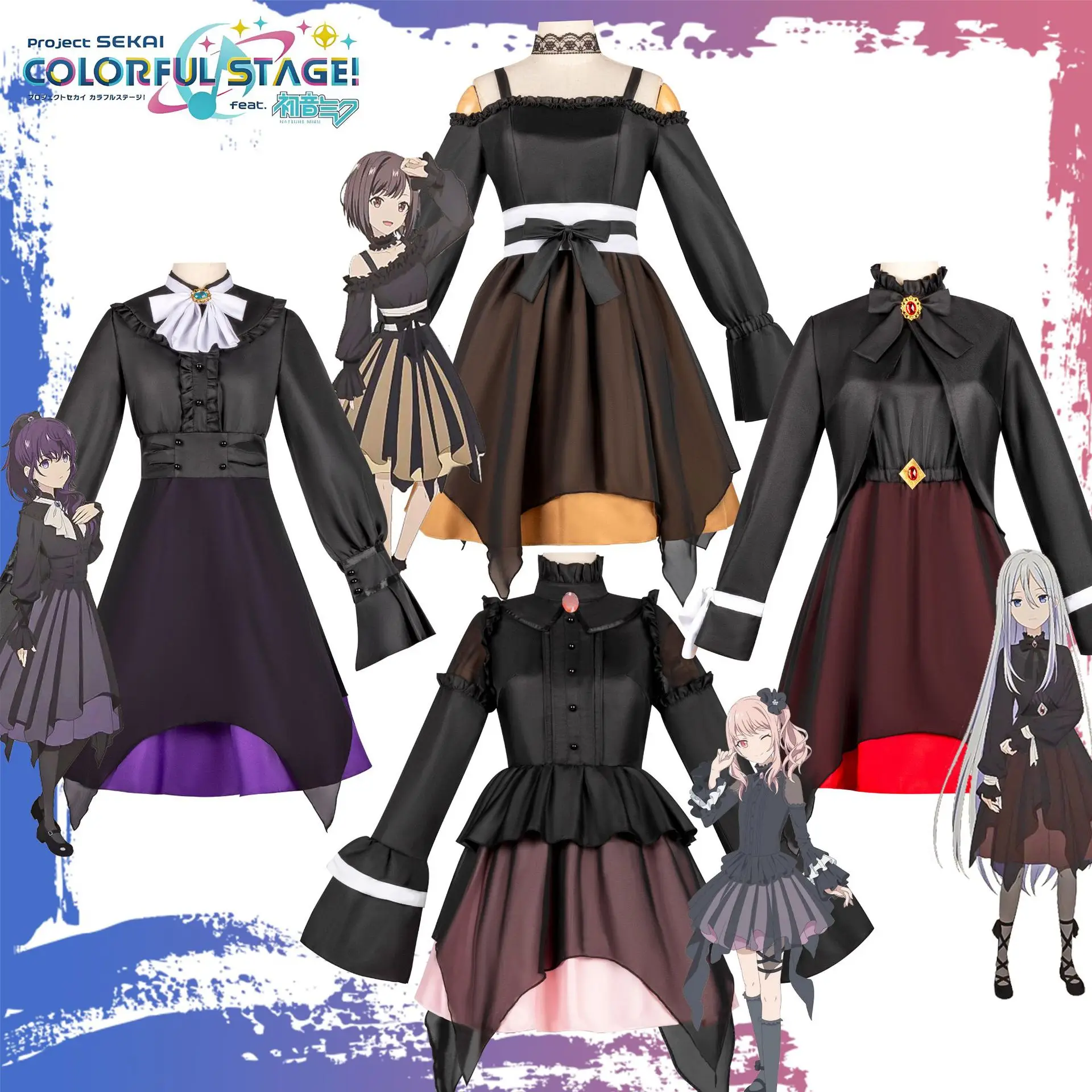 أزياء الخطة العالمية التأثيرية لشخصيات الرسوم المتحركة أكيبا ماهو، هياما هينا، يوزوكي هينا، أساكي سورا، وأساكا ميزوكي.