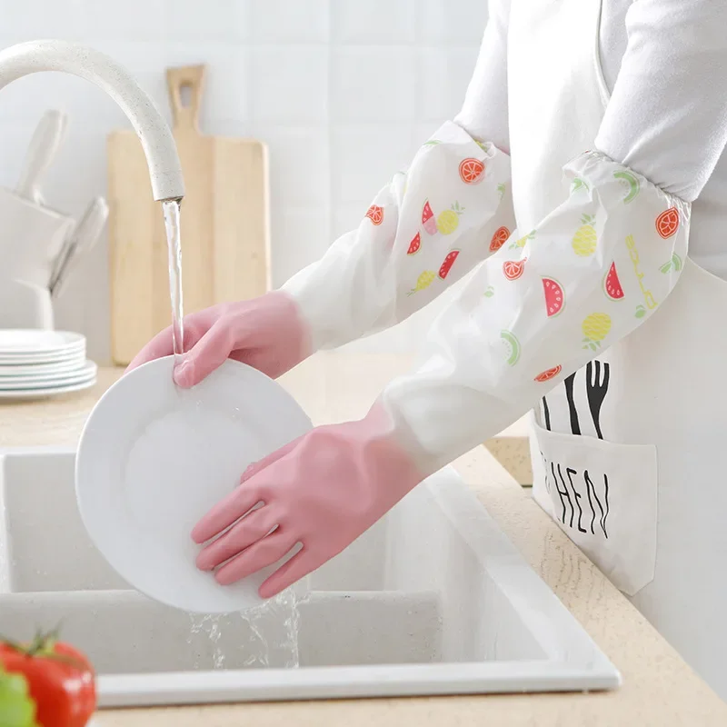 Household Dishwashing Gloves Thickened Waterproof Cleaning Gloves Non Slip Kitchen Rubber Gloves