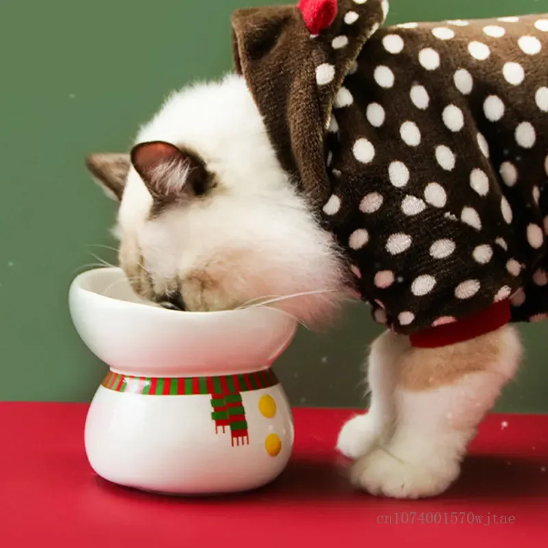 

Ceramic Christmas Cartoon Pet Tableware High Legged Dog and Cat Bowl, Cervical vertebra Protection, Drinking Bowl, Cat Food Bowl
