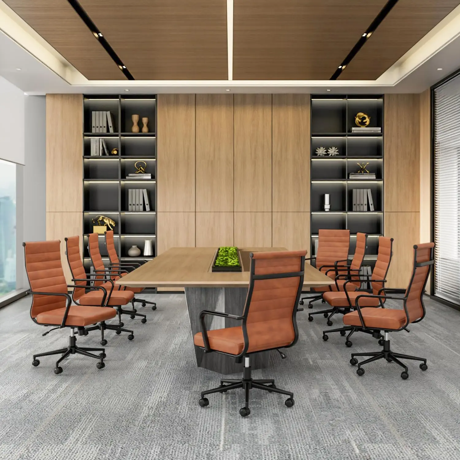 Leather Office Desk Chair, Ergonomic Executive Ribbed Swivel Rolling Height Adjustable Conference Home Office, Customized