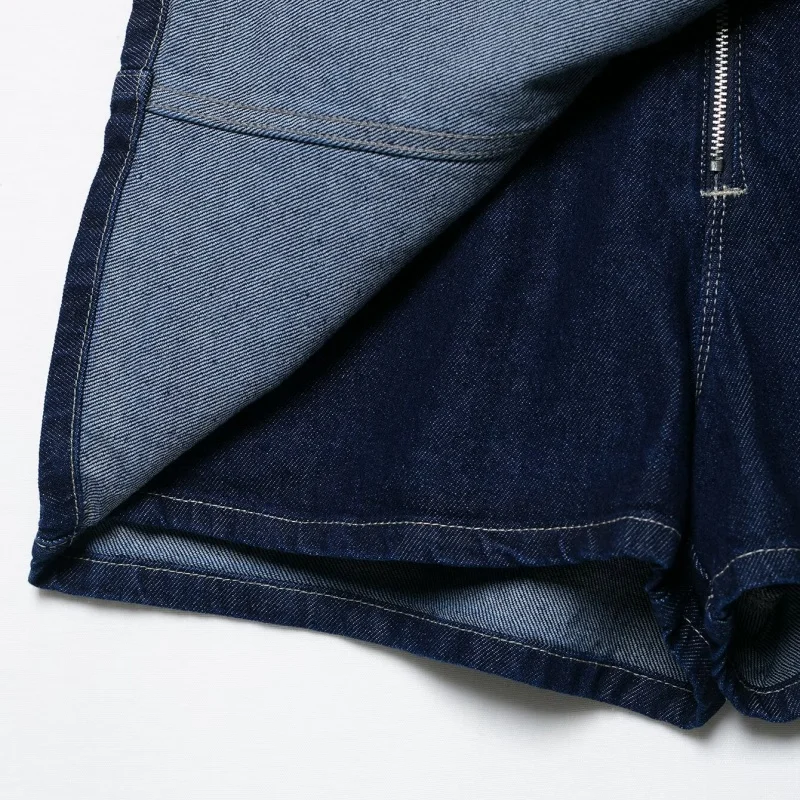 Women Casual Navy Blue Denim Shorts Skirt High Waist Front Pockets Metal Button… - Image 5