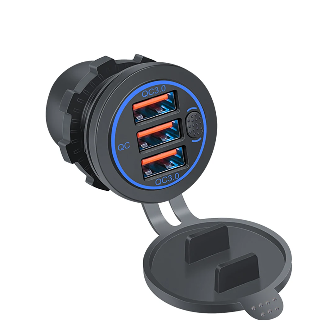 Three Port QC3.0 USB Socket DC12-24V Car Power Charger QC3.0 90W Output Quick Charging Car Charger with ON-OFF Push Button