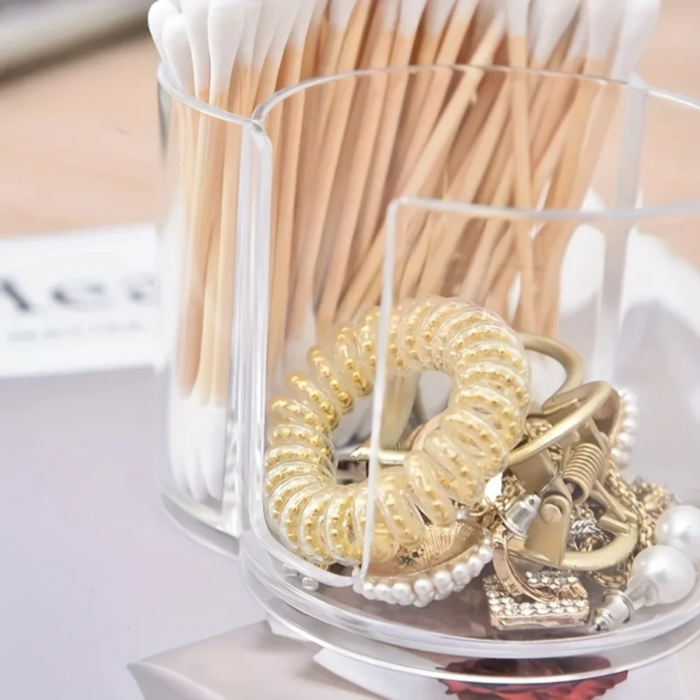 1pc Organizzatore cosmetico antipolvere di grande capacità Organizzatore di bastoncini di cotone, coperchio in bambù, batuffolo di cotone portatile e supporto per soffio di polvere